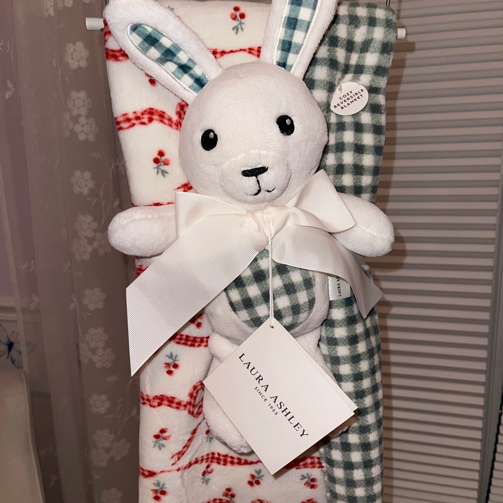 Laura Ashley 2 Piece Gift Set - Ribbon Baby Blanket & Plush Toy